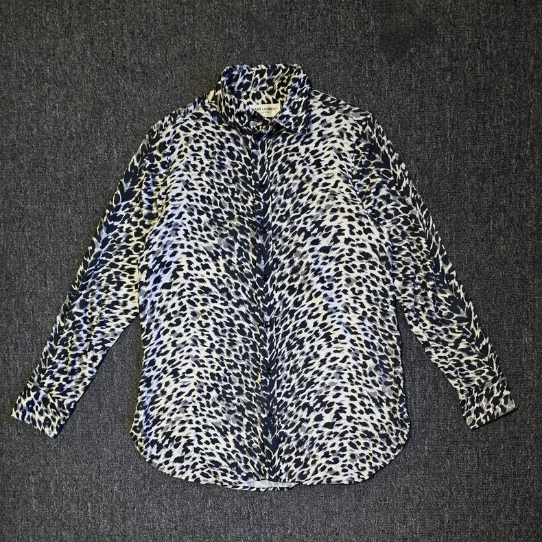 Saint Laurent Leopard Print Button-Up Shirt-yf