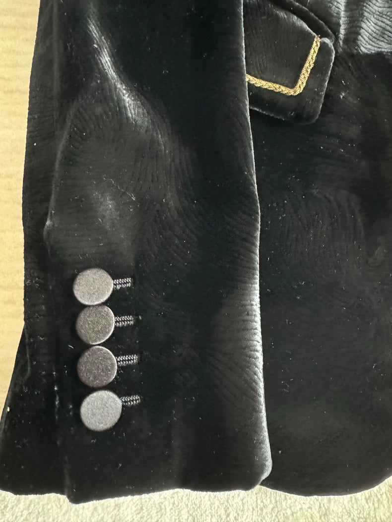 Saint Laurent Velvet Blazer with Gold Trim