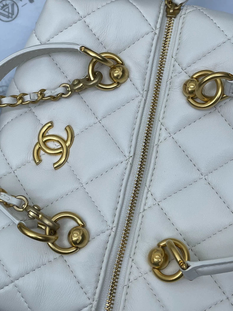 Chanel White Leather Chain Bag