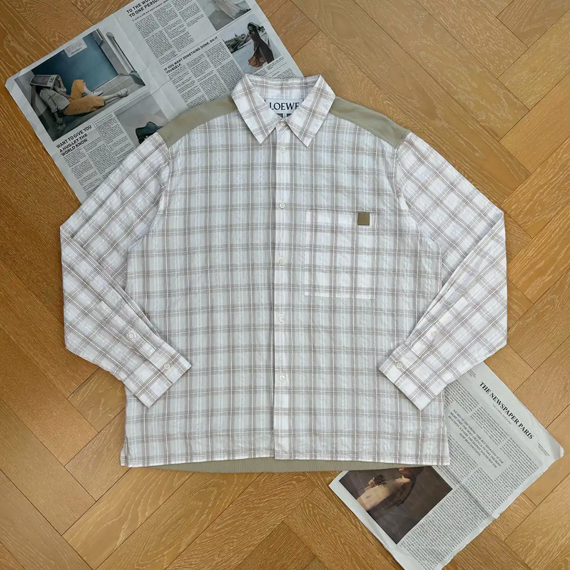 Loewe Men's White Checkered Long Sleeve Shirt 0089