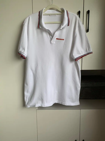 Prada Men's White Cotton Short Sleeve Polo