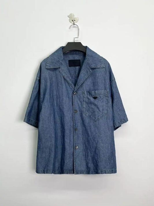 Prada Light Blue Short Sleeve Denim Shirt