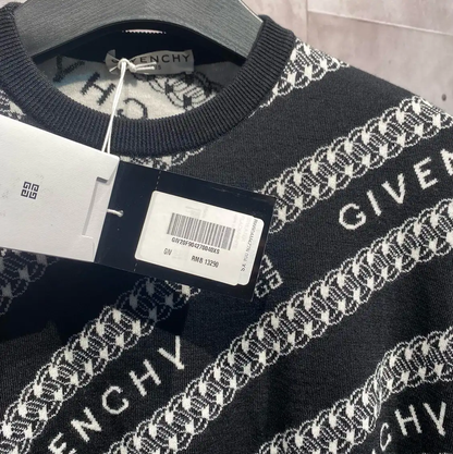 Givenchy Black Wool Printed Long Sleeve Sweater 0089