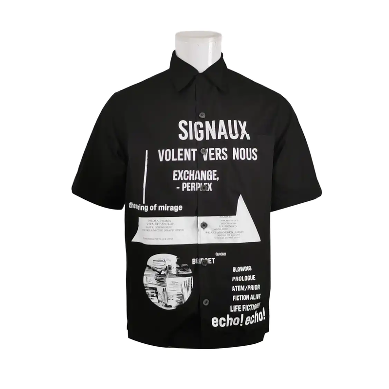 Prada Black Cotton Logo Print Short Sleeve Shirt