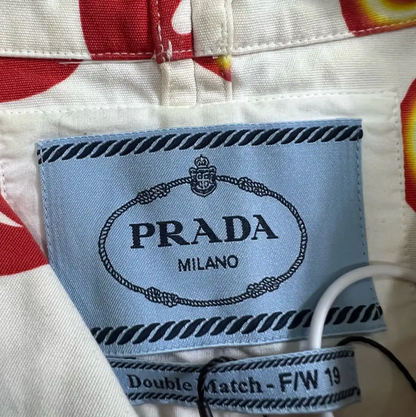 Prada Red and White Patterned Short Sleeve Shirt