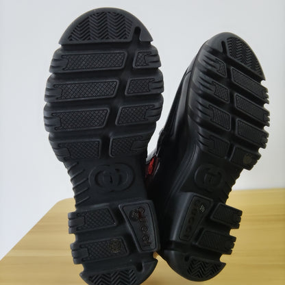 Gucci Leather GG Knit Ankle Boots in Red and Black 0079