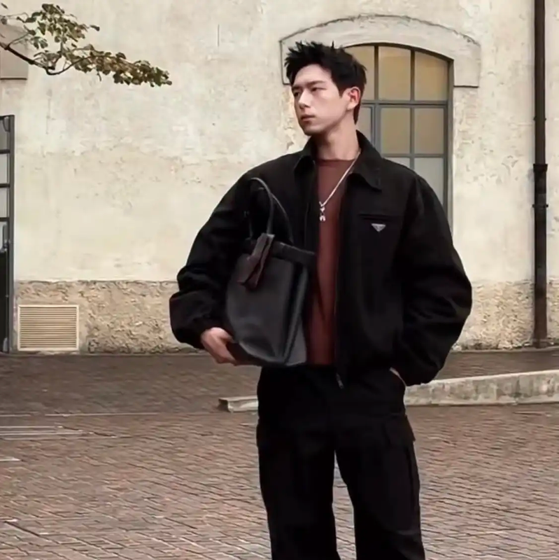 Prada Black Nylon Long Coat for Men