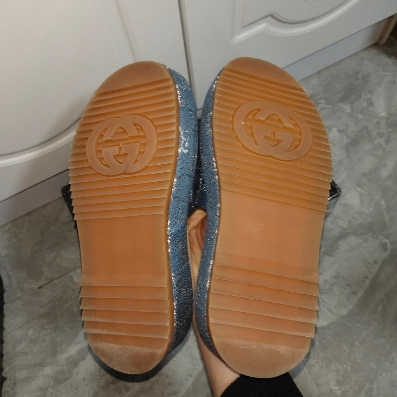 Gucci Blue and Brown Platform Slides 0079