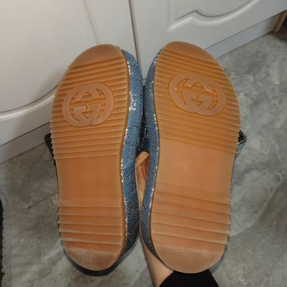 Gucci Blue and Brown Platform Slides 0079
