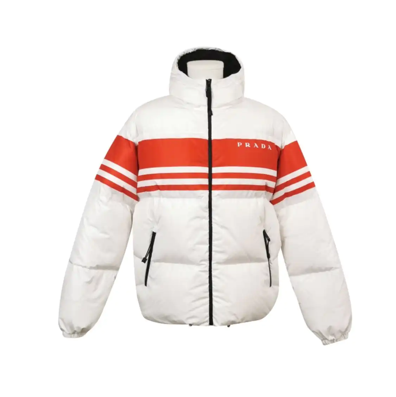 Prada Logo Printed White Men's Puffer Jacket