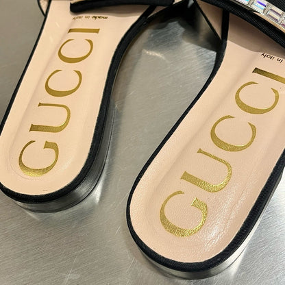 Gucci Crystal GG Logo Black Slide Sandals 0079