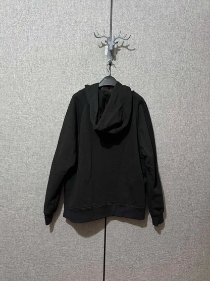 Prada Black Leather Logo Hooded Jacket for Men