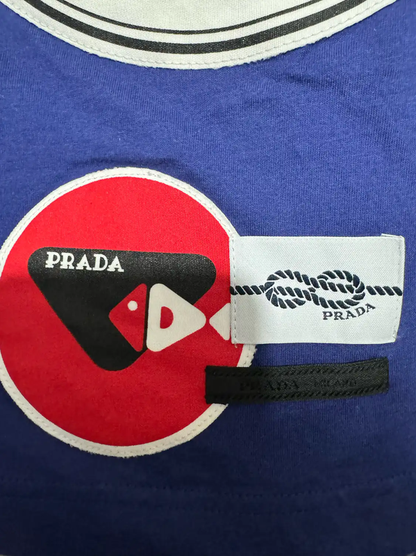 Prada Embroidered Logo Blue Cotton Men's T-Shirt