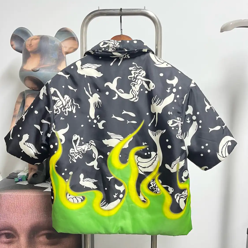 Prada Black Short Sleeve Shirt with Unique Print