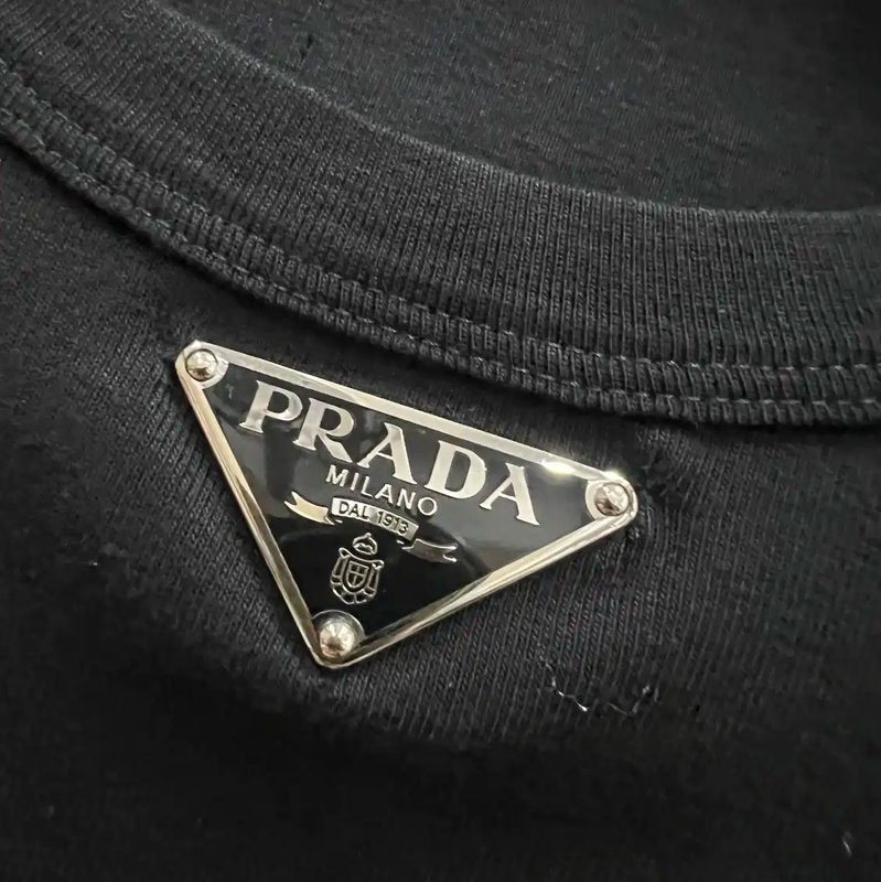 Prada Men's Black Logo Cotton Short Sleeve T-Shirt
