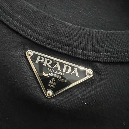 Prada Men's Black Logo Cotton Short Sleeve T-Shirt