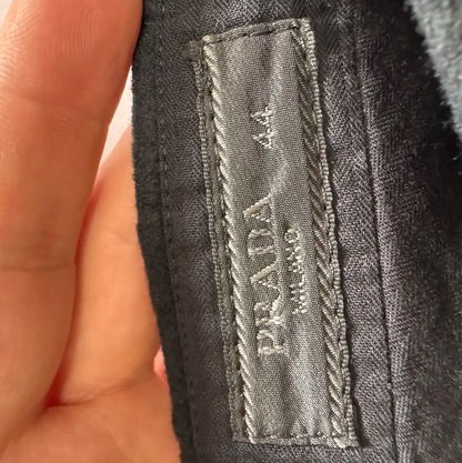 Prada Black Cotton Embroidered Logo Casual Pants