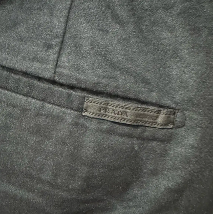 Prada Black Cotton Embroidered Logo Casual Pants