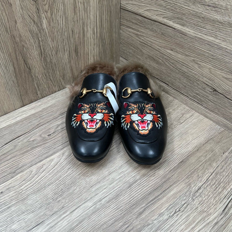Gucci Black Casual Fur-lined Slide Slippers 0079