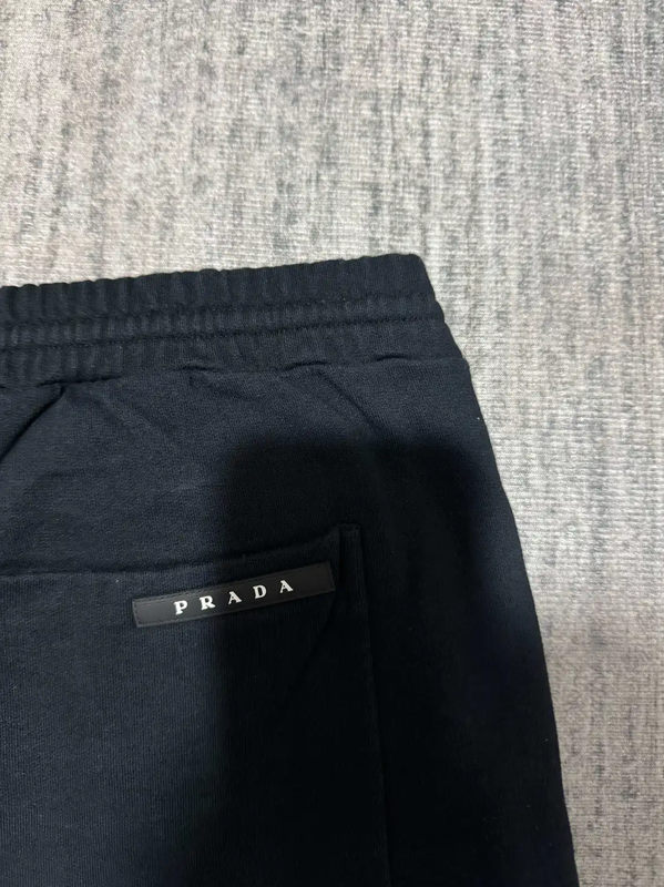 Prada Black Cotton Logo Embroidered Casual Pants