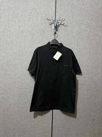 Prada Black Silk Embroidered Logo Men's Polo
