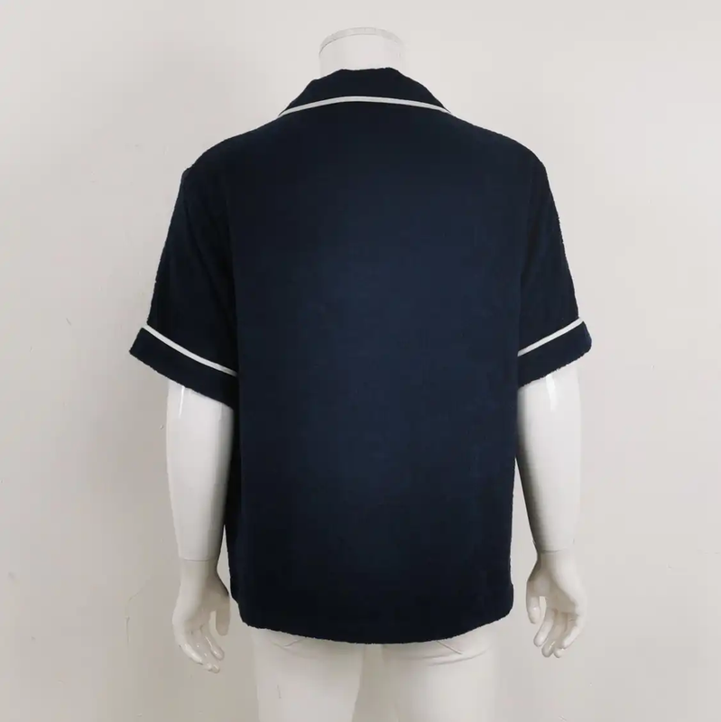 Prada Men's Blue Cotton Logo Embroidered Tee