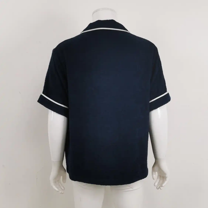 Prada Men's Blue Cotton Logo Embroidered Tee