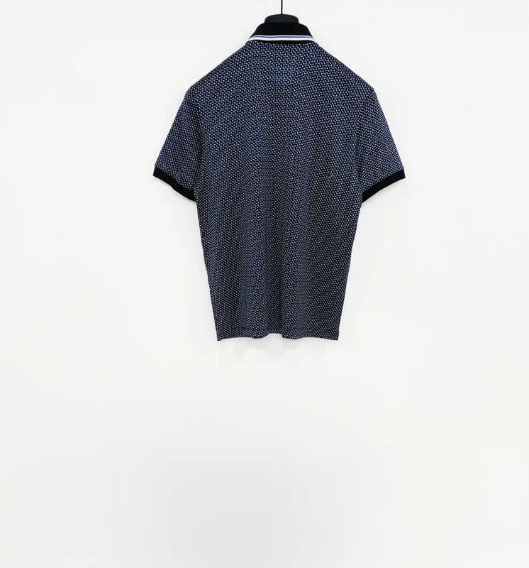 Prada Men's Navy Cotton Checkered Polo Shirt