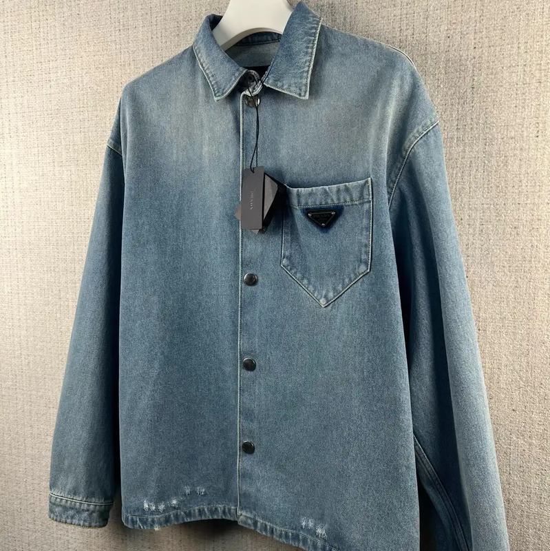 Prada XL Light Blue Cotton Logo Shirt