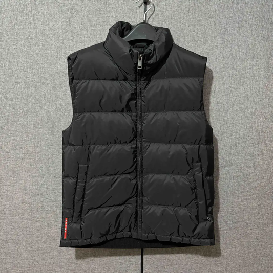 Prada Black Wool Logo Embroidered Down Vest