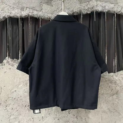 Prada Black Wool Logo Short Sleeve Shirt