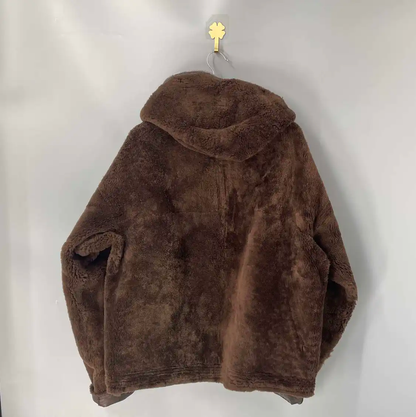 Rick Owens Brown Shearling Zip-Up Jacket 0089