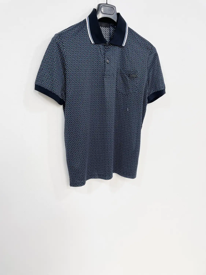 Prada Men's Navy Cotton Checkered Polo Shirt