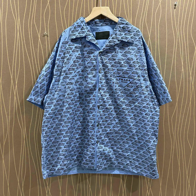 Prada Blue Cotton Men's Shirt XL