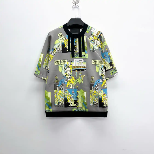 Prada Multicolor Cotton Blend Short Sleeve Sweatshirt