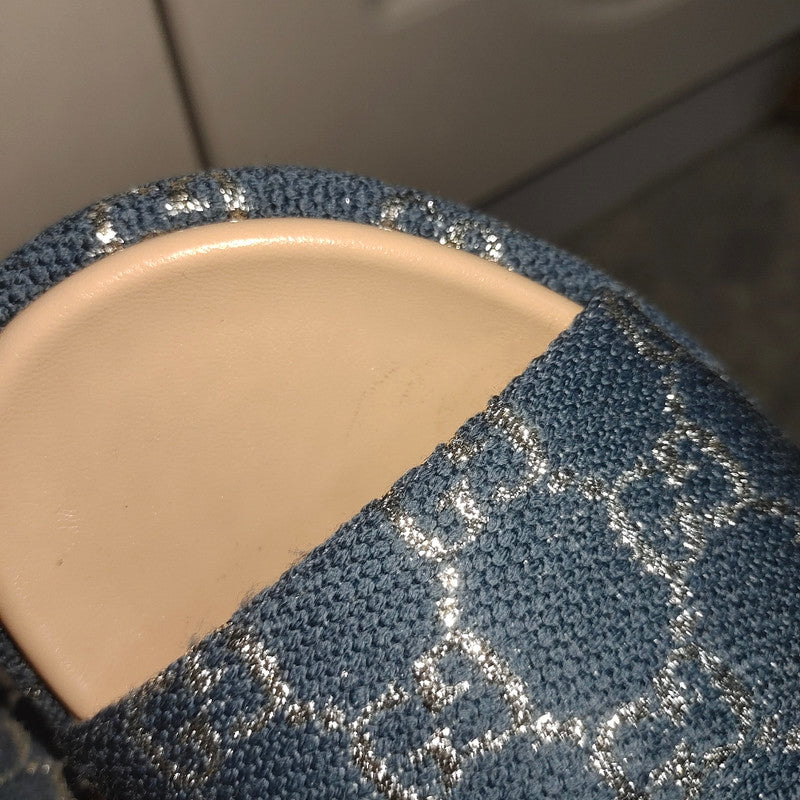 Gucci Blue and Brown Platform Slides 0079