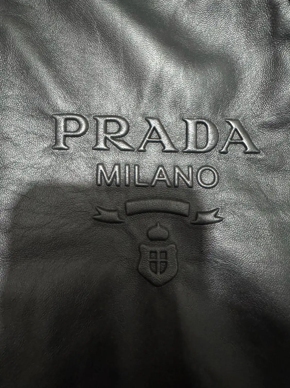 Prada Black Leather Logo Hooded Jacket for Men
