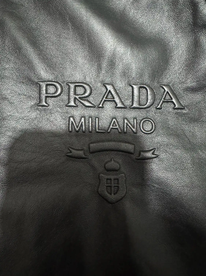 Prada Black Leather Logo Hooded Jacket for Men