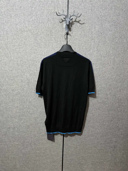 Prada Men's Navy Wool Knit Pullover with Logo