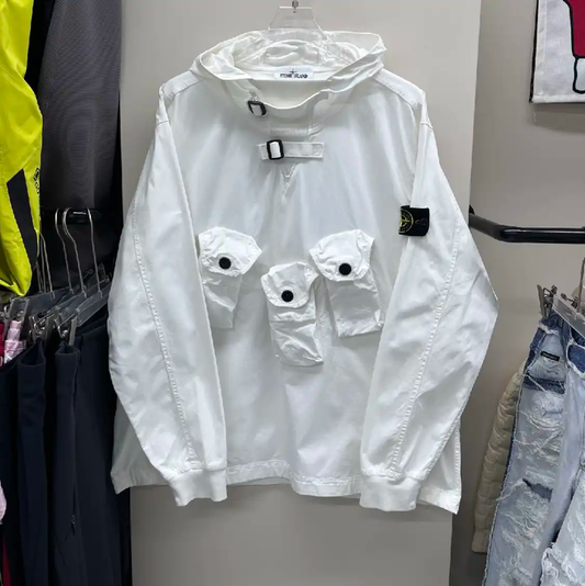 Stone Island White Men's Hoodie with Pockets 0089