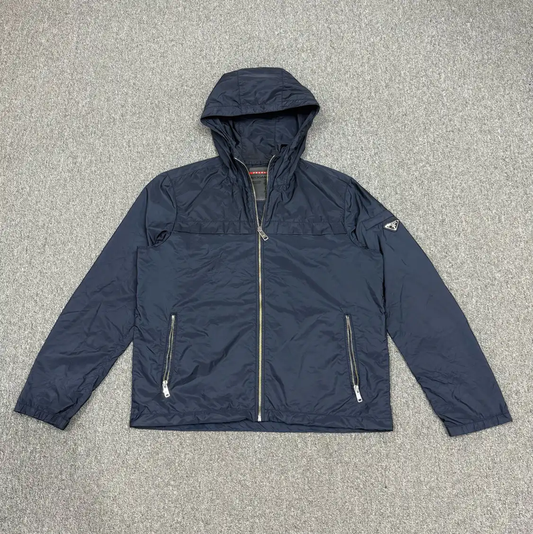 Prada Men's Blue Polyester Hooded Jacket