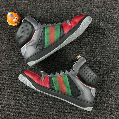 GUCCI Screener High-Top Sneakers in Gray and Red 0079