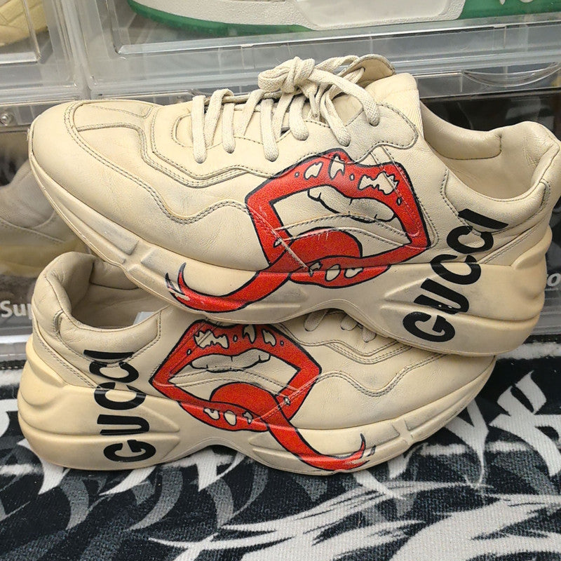 Gucci Rhyton Leather Lips Print Casual Sneakers 0079