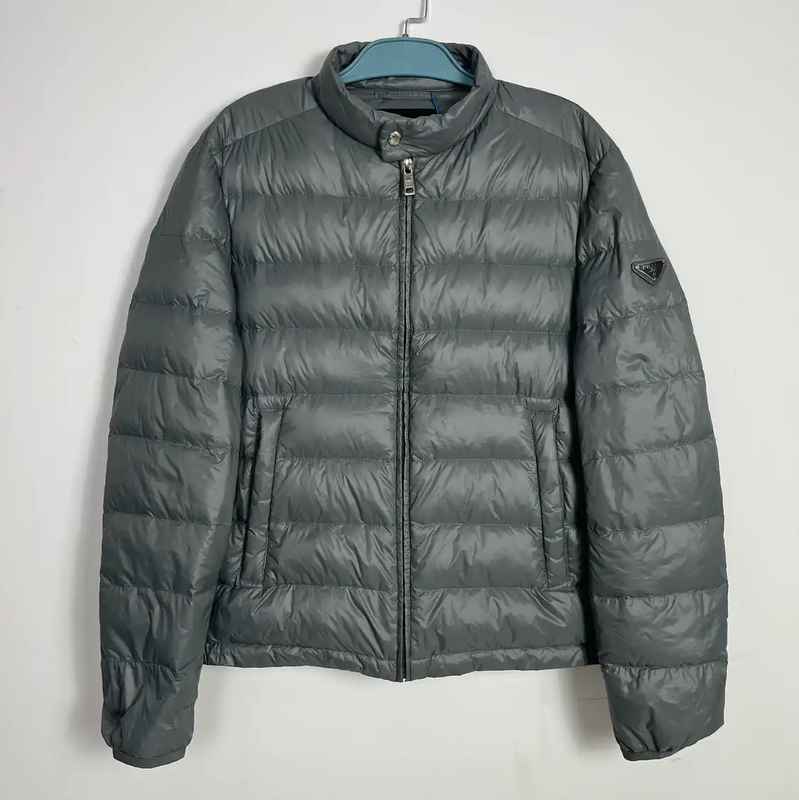 Prada Men's Gray Puffer Jacket for Spring/Fall