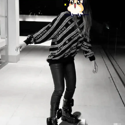 Givenchy Black Wool Printed Long Sleeve Sweater 0089