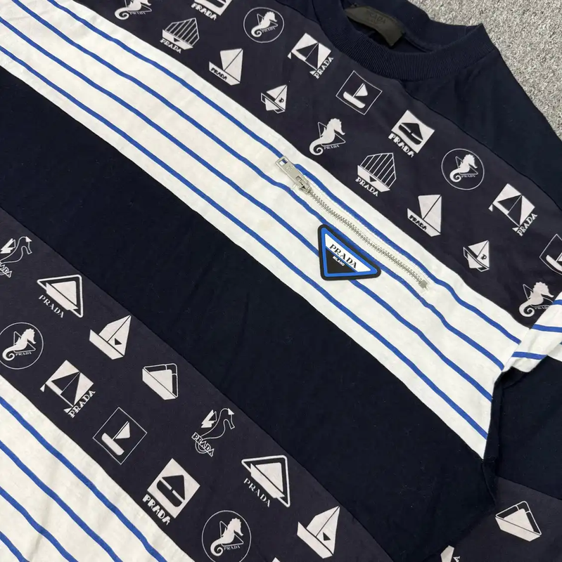 Prada Color Block Cotton Long-Sleeve Sweatshirt