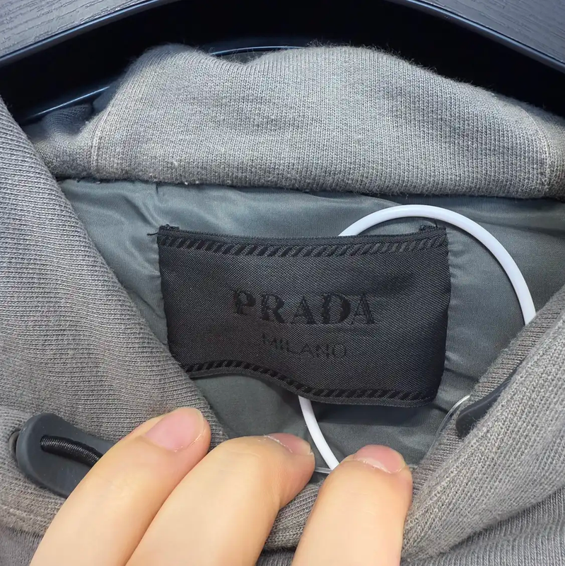 Prada Gray Logo Men's Long Sleeve Hoodie