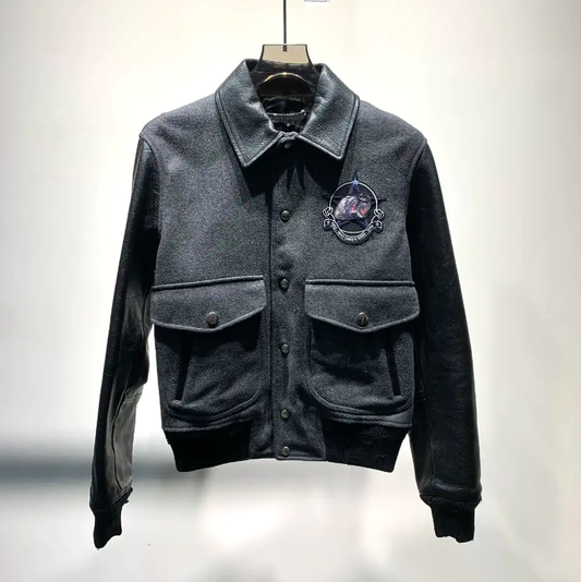 Givenchy Gray Wool and Leather Jacket for Men 0089