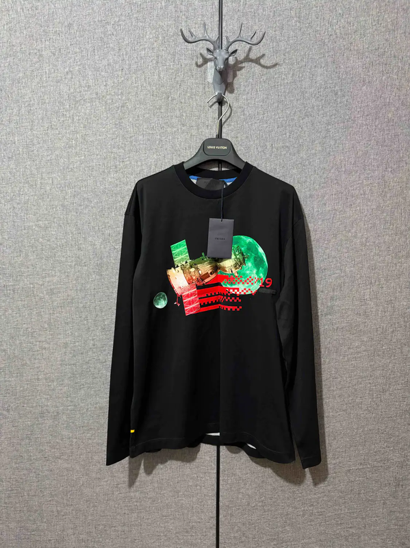 Prada Black Cotton Printed Long Sleeve T-Shirt