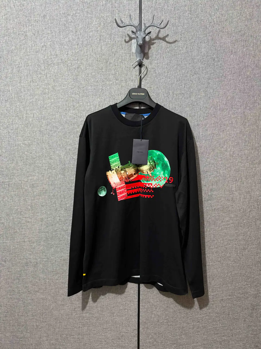 Prada Black Cotton Printed Long Sleeve T-Shirt